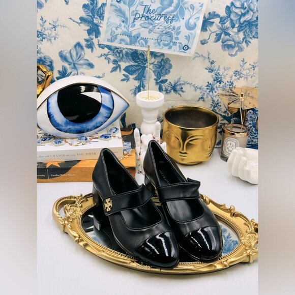 🆕 TORY BURCH 🧿 NWOB Cap-Toe Mary Jane Heeled Ballet Flat, Black, Sz US 7 - Picture 2 of 15